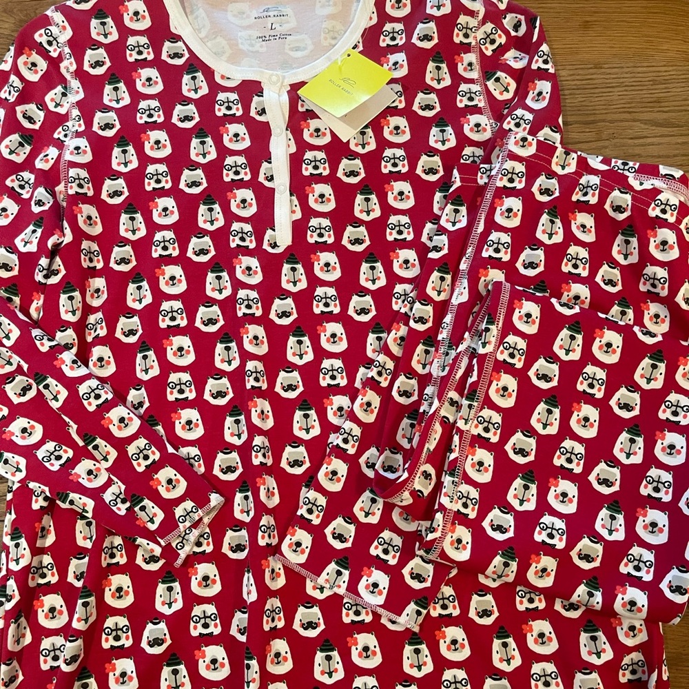 NWT Roller Rabbit womens sz L Bearry Holidays